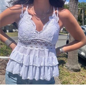 Pink Lily white Lace top with built in bra